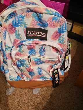 Jansport Trans Pineapple Print Backpack in White, Pink, Blue, Brown